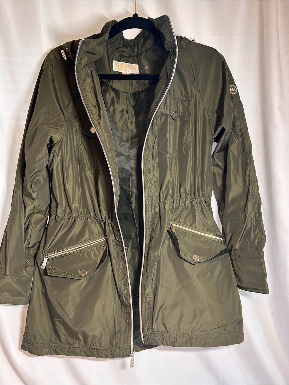 Michael Kors Women’s Olive Green Hooded Anorak Rain Jacket Utility Coat Size med